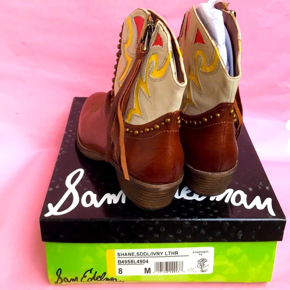 New brown/light gray Sam Edelman leather booties - Picture 4 of 6